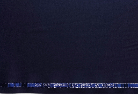 Raymond 100% Wool Super 120s Premium Suiting Fabric (Navy Blue, Plain)