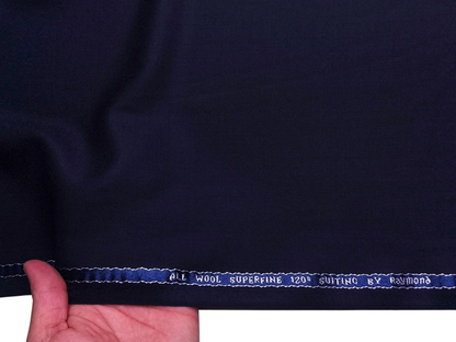 Raymond 100% Wool Super 120s Premium Suiting Fabric (Navy Blue, Plain)