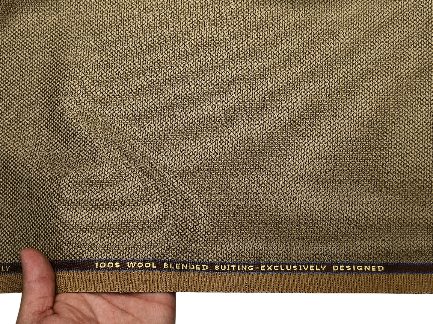 Georgia Gullini Italy Super 100s Merino Wool Blended Premium Suiting Fabric (Mustrad Brown, Textured)