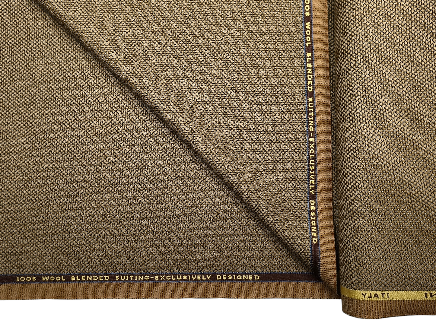 Georgia Gullini Italy Super 100s Merino Wool Blended Premium Suiting Fabric (Mustrad Brown, Textured)