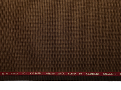 Georgia Gullini Italy Bonnington Super 100s Merino Wool Blended Premium Suiting Fabric (Dark Brown, Hopsack Weave)