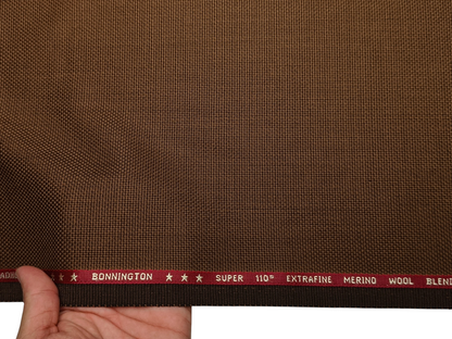 Georgia Gullini Italy Bonnington Super 100s Merino Wool Blended Premium Suiting Fabric (Dark Brown, Hopsack Weave)