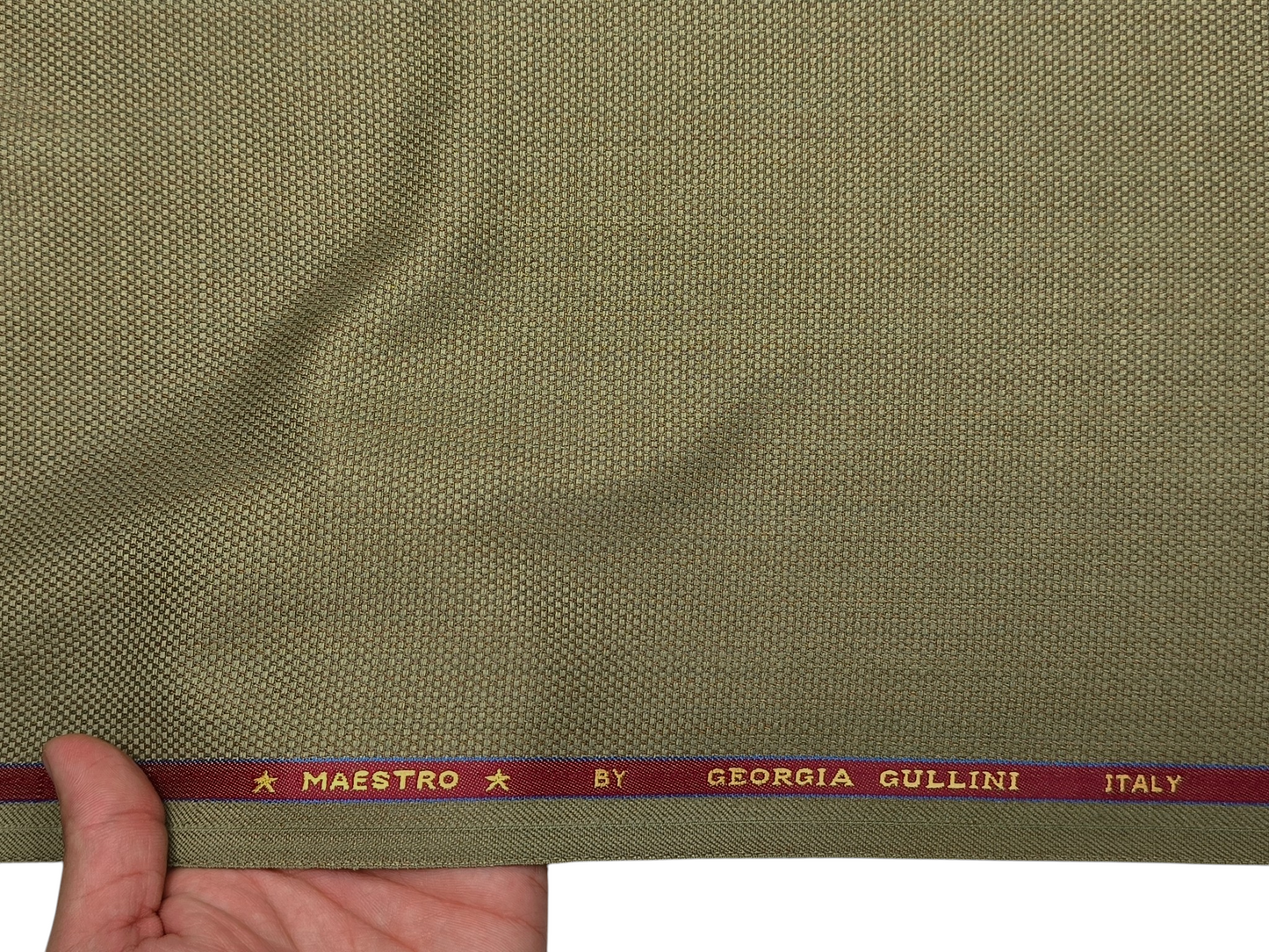 Georgia Gullini Italy Maestro Super 100s Merino Wool Blended Premium Suiting Fabric (Dusty Olive, Textured)