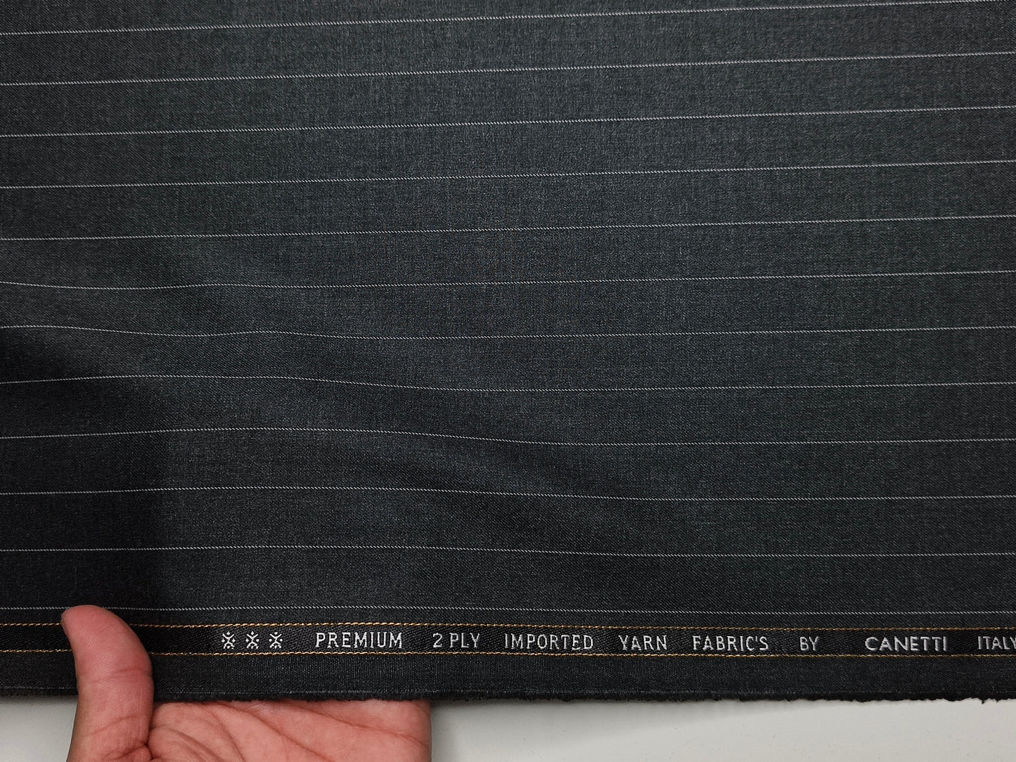 Canetti Italy 2PLY Premium TR Suiting Fabric (Charcoal Grey, Pinstripes)