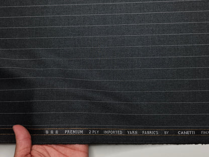 Canetti Italy 2PLY Premium TR Suiting Fabric (Charcoal Grey, Pinstripes)