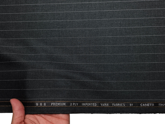 Canetti Italy 2PLY Premium TR Suiting Fabric (Charcoal Grey, Pinstripes)