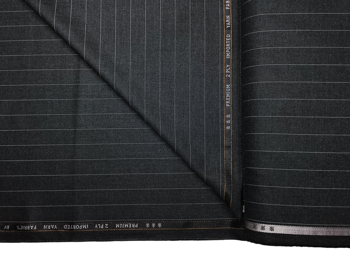 Canetti Italy 2PLY Premium TR Suiting Fabric (Charcoal Grey, Pinstripes)