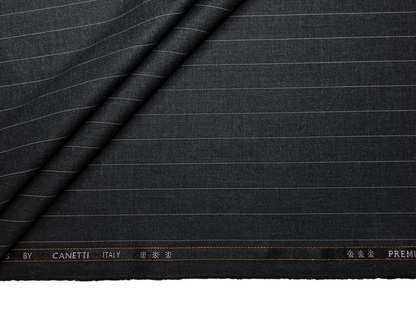 Canetti Italy 2PLY Premium TR Suiting Fabric (Charcoal Grey, Pinstripes)