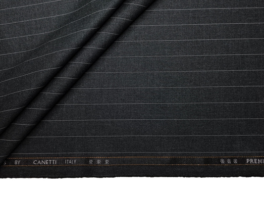 Canetti Italy 2PLY Premium TR Suiting Fabric (Charcoal Grey, Pinstripes)