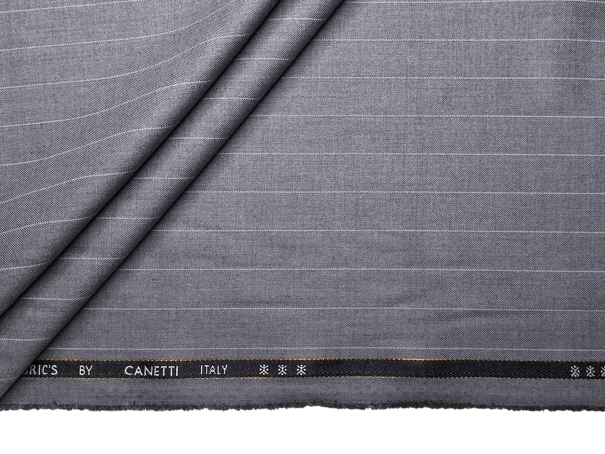 Canetti Italy 2PLY Premium TR Suiting Fabric (Grey, Pinstripes)