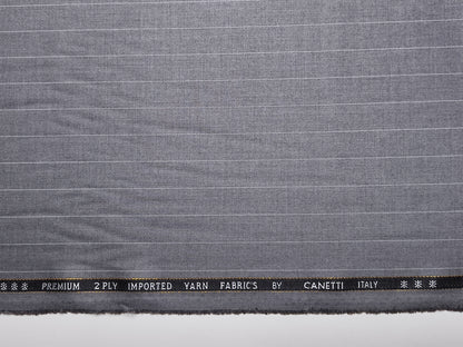 Canetti Italy 2PLY Premium TR Suiting Fabric (Grey, Pinstripes)