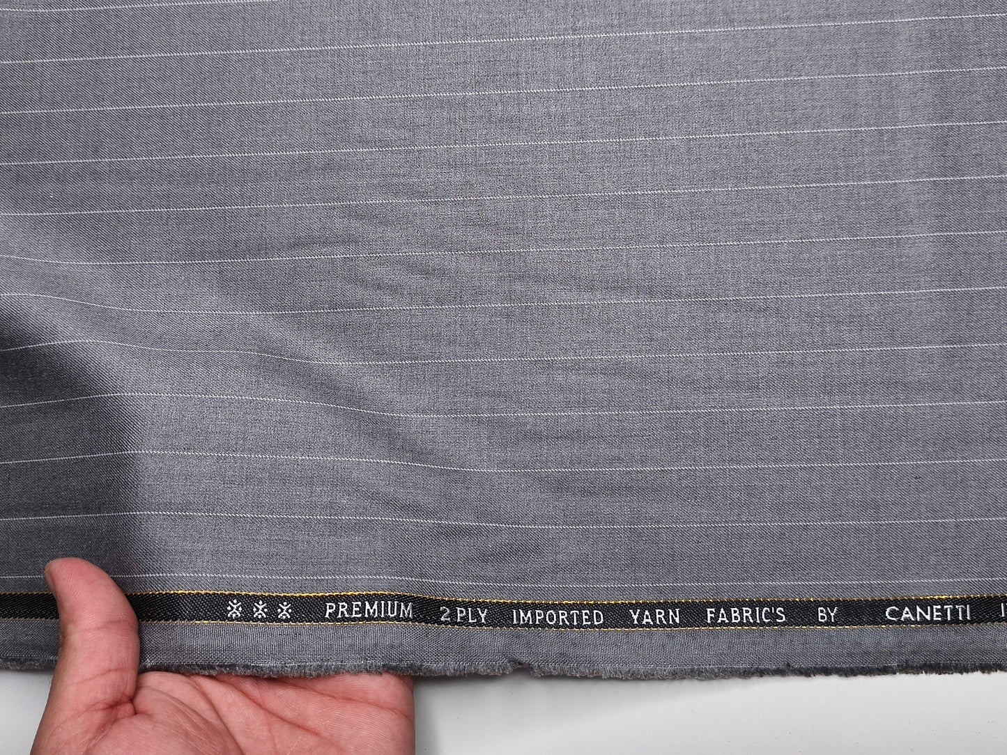 Canetti Italy 2PLY Premium TR Suiting Fabric (Grey, Pinstripes)