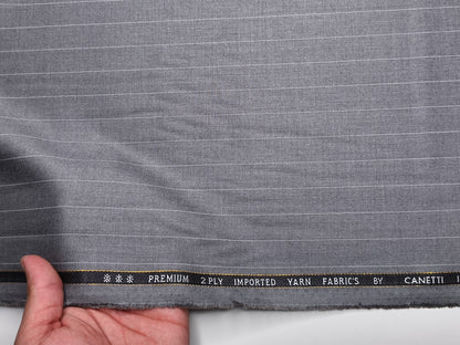 Canetti Italy 2PLY Premium TR Suiting Fabric (Grey, Pinstripes)