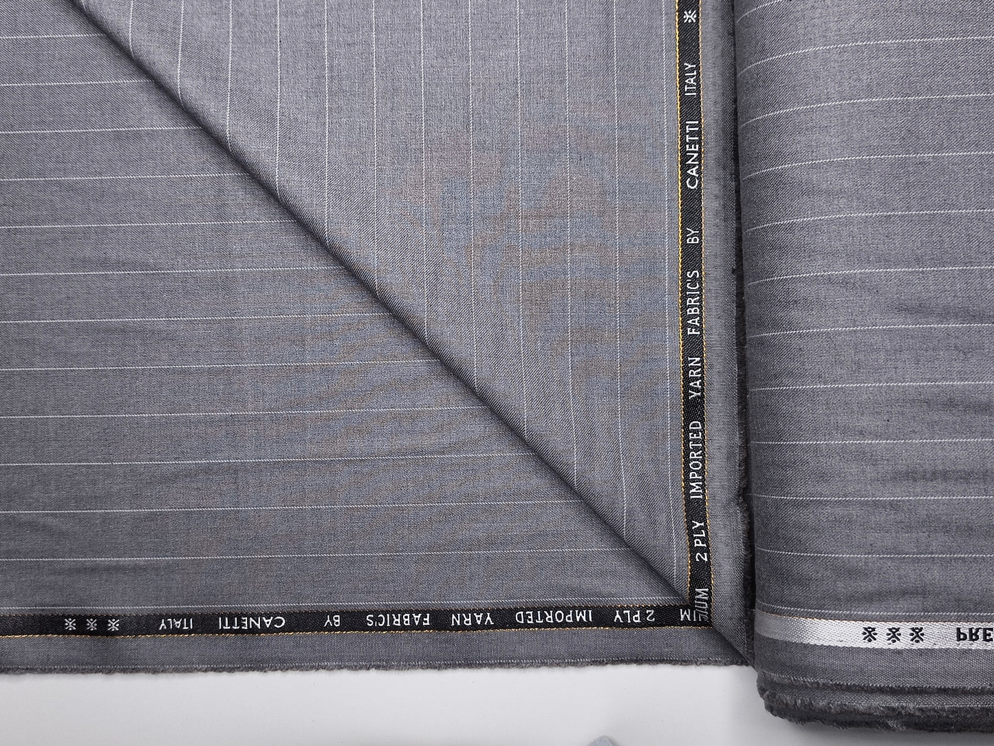 Canetti Italy 2PLY Premium TR Suiting Fabric (Grey, Pinstripes)