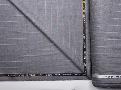 Canetti Italy 2PLY Premium TR Suiting Fabric (Grey, Pinstripes)