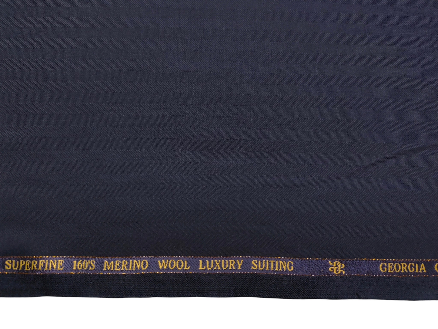 Georgia Gullini Italy Super 160s Wool Blended Premium Suiting Fabric (Navy Blue, Herringbone)