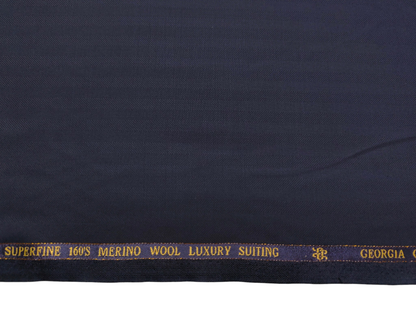 Georgia Gullini Italy Super 160s Wool Blended Premium Suiting Fabric (Navy Blue, Herringbone)