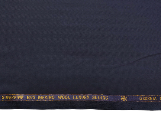 Georgia Gullini Italy Super 160s Wool Blended Premium Suiting Fabric (Navy Blue, Herringbone)