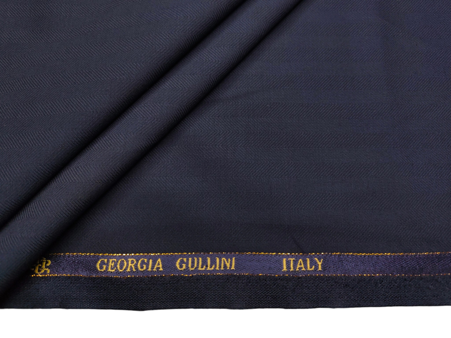 Georgia Gullini Italy Super 160s Wool Blended Premium Suiting Fabric (Navy Blue, Herringbone)