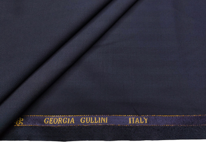 Georgia Gullini Italy Super 160s Wool Blended Premium Suiting Fabric (Navy Blue, Herringbone)