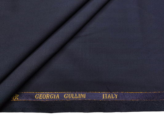 Georgia Gullini Italy Super 160s Wool Blended Premium Suiting Fabric (Navy Blue, Herringbone)