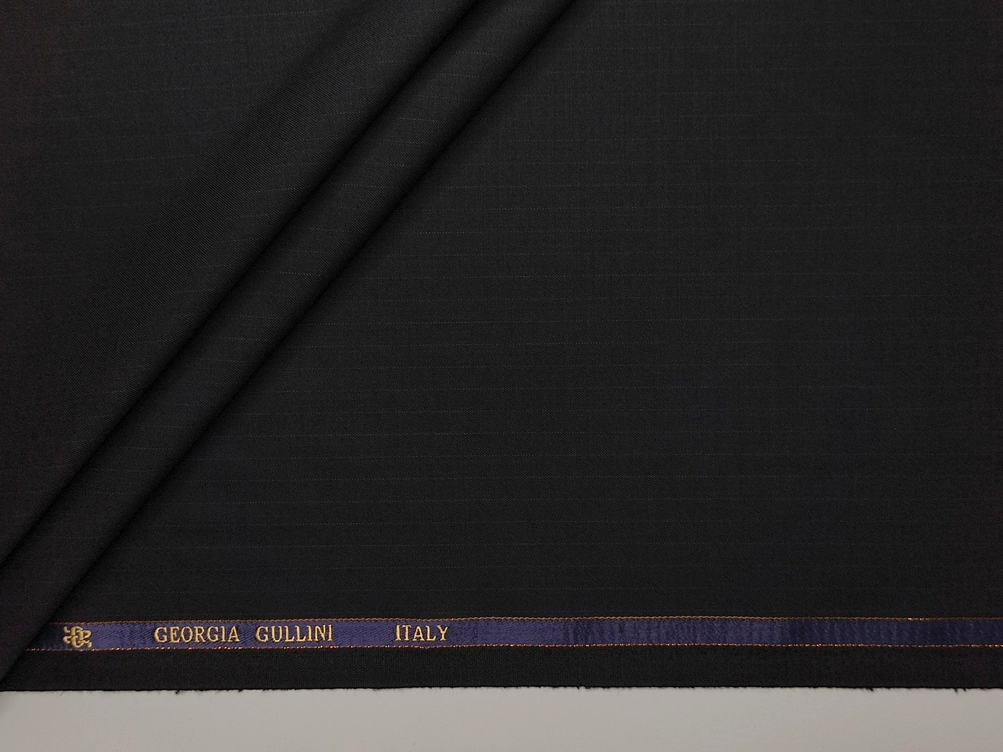 Georgia Gullini Italy Super 160s Wool Blended Premium Suiting Fabric (Black, Pinstripes)