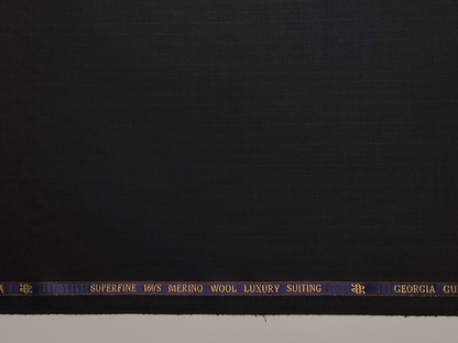 Georgia Gullini Italy Super 160s Wool Blended Premium Suiting Fabric (Black, Pinstripes)