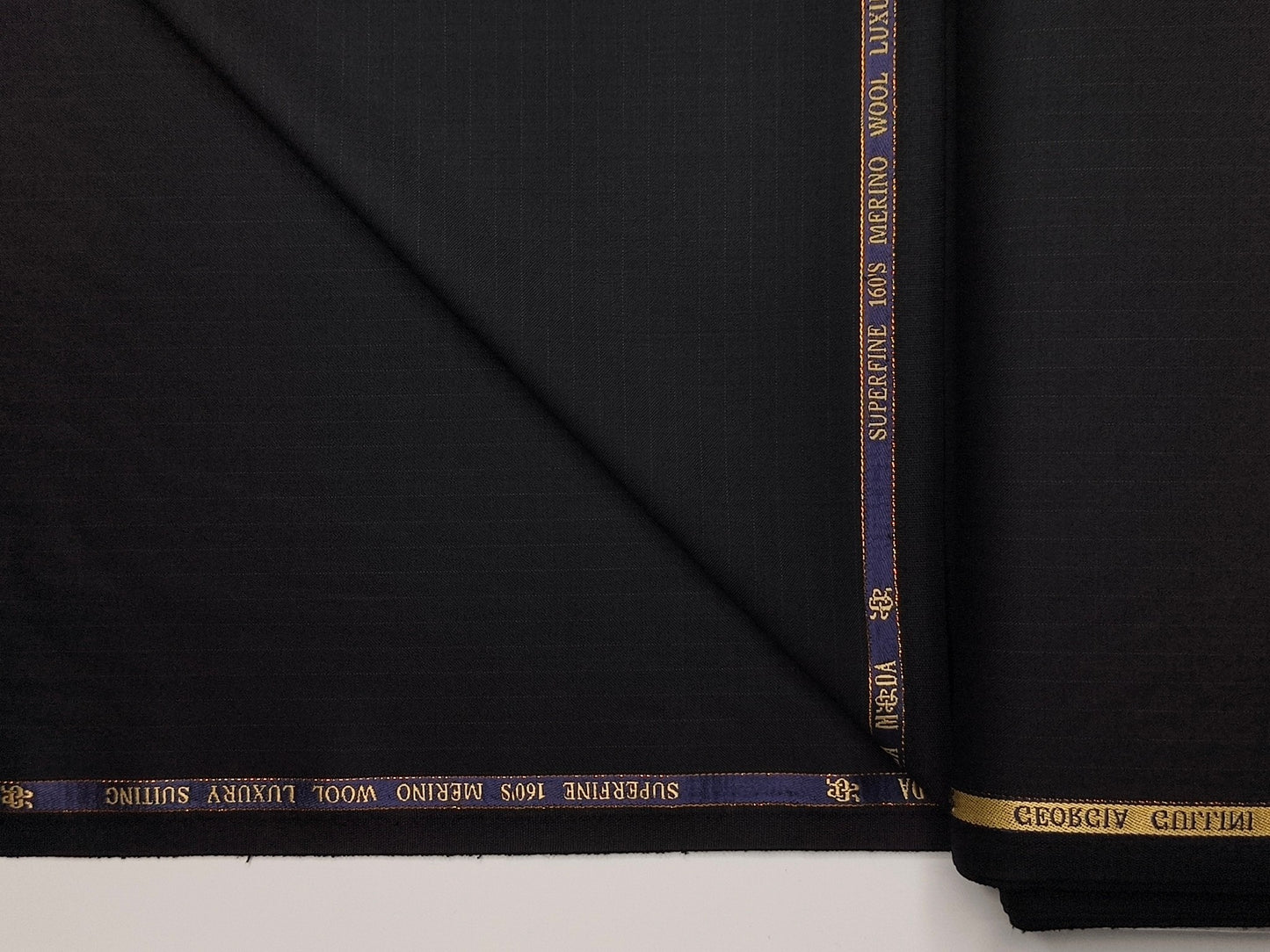 Georgia Gullini Italy Super 160s Wool Blended Premium Suiting Fabric (Black, Pinstripes)