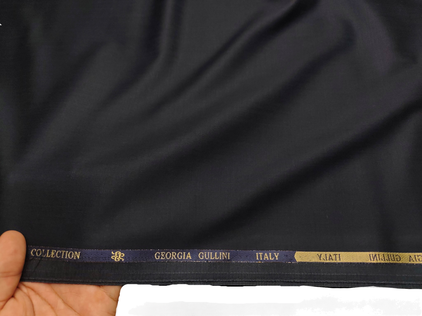 Georgia Gullini Italy Super 160s Wool Silk Blended Premium Suiting Fabric (Deep Navy Blue, Plain)