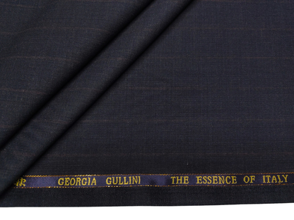 Georgia Gullini Italy Super 160s Wool Blended Premium Suiting Fabric (Dark Powder Blue, Self Stripes)