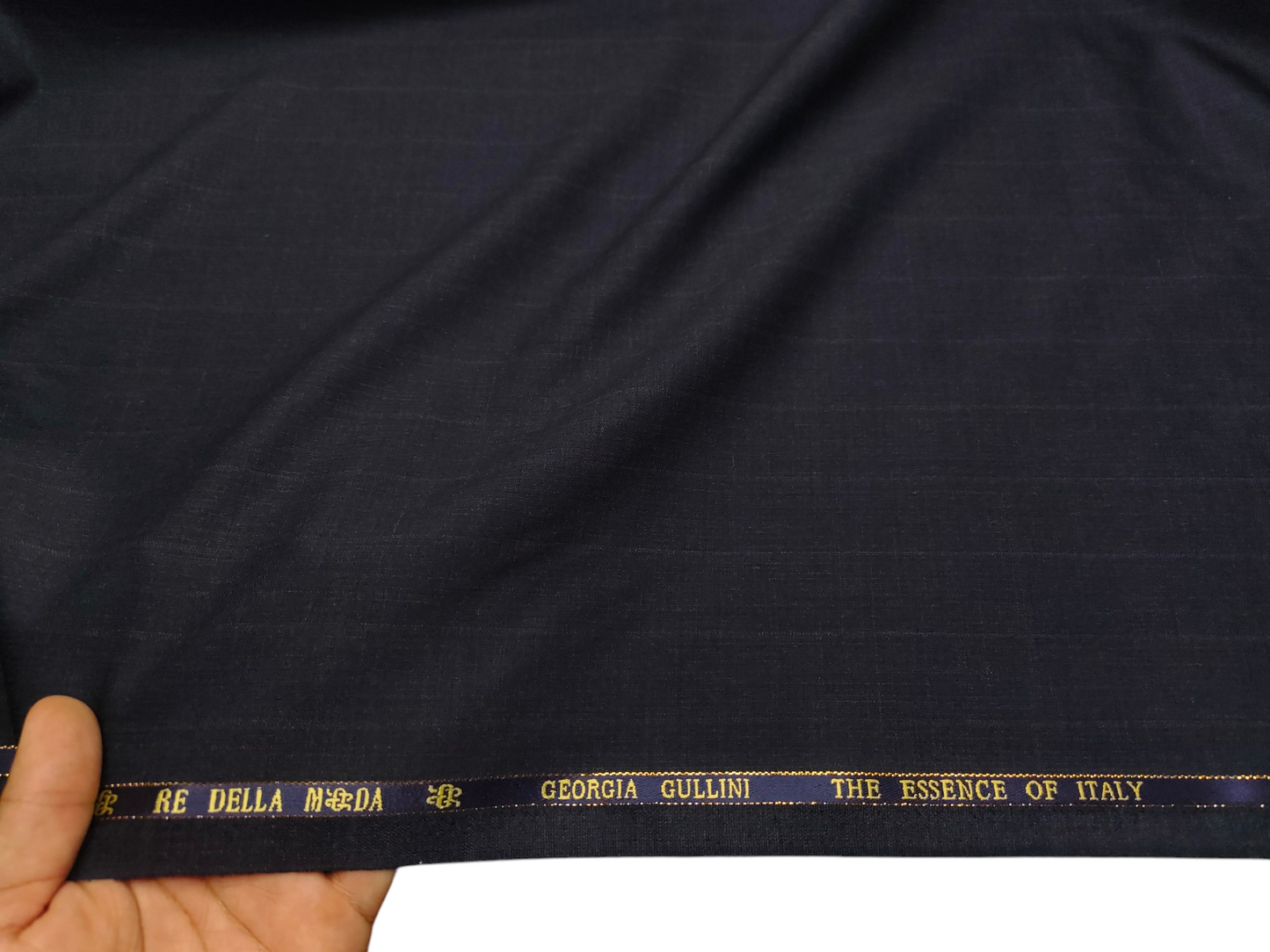 Georgia Gullini Italy Super 160s Wool Blended Premium Suiting Fabric (Dark Powder Blue, Self Stripes)