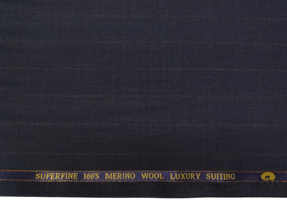 Georgia Gullini Italy Super 160s Wool Blended Premium Suiting Fabric (Dark Powder Blue, Self Stripes)