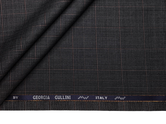 Georgia Gullini Italy Super 110s Merino Wool Blended Premium Suiting Fabric (Dark Grey, Windowpane Checks)