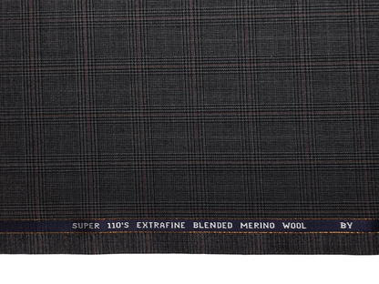 Georgia Gullini Italy Super 110s Merino Wool Blended Premium Suiting Fabric (Dark Grey, Windowpane Checks)