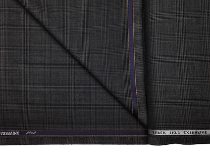 Georgia Gullini Italy Super 110s Merino Wool Blended Premium Suiting Fabric (Dark Grey, Windowpane Checks)