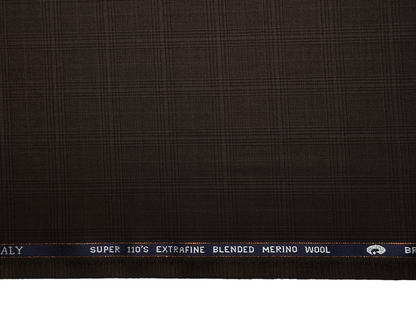 Georgia Gullini Italy Super 110s Merino Wool Blended Premium Suiting Fabric (Brown, Windowpane Checks)