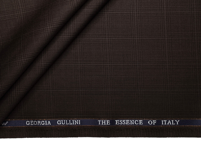 Georgia Gullini Italy Super 110s Merino Wool Blended Premium Suiting Fabric (Brown, Windowpane Checks)