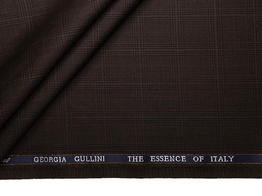Georgia Gullini Italy Super 110s Merino Wool Blended Premium Suiting Fabric (Brown, Windowpane Checks)
