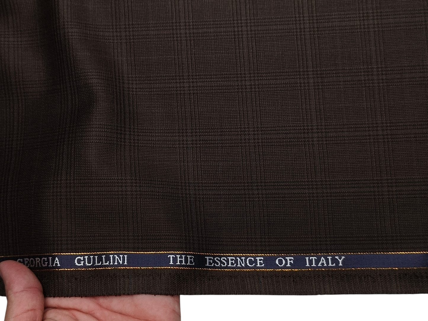Georgia Gullini Italy Super 110s Merino Wool Blended Premium Suiting Fabric (Brown, Windowpane Checks)