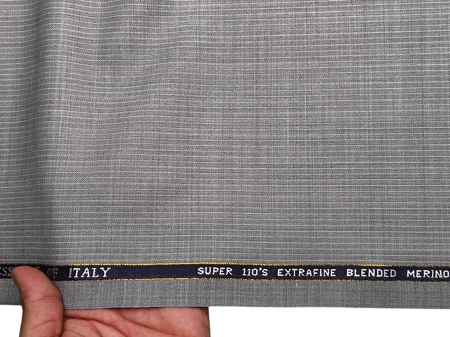 Georgia Gullini Italy Super 110s Merino Wool Blended Premium Suiting Fabric (Light Grey, Stripes)