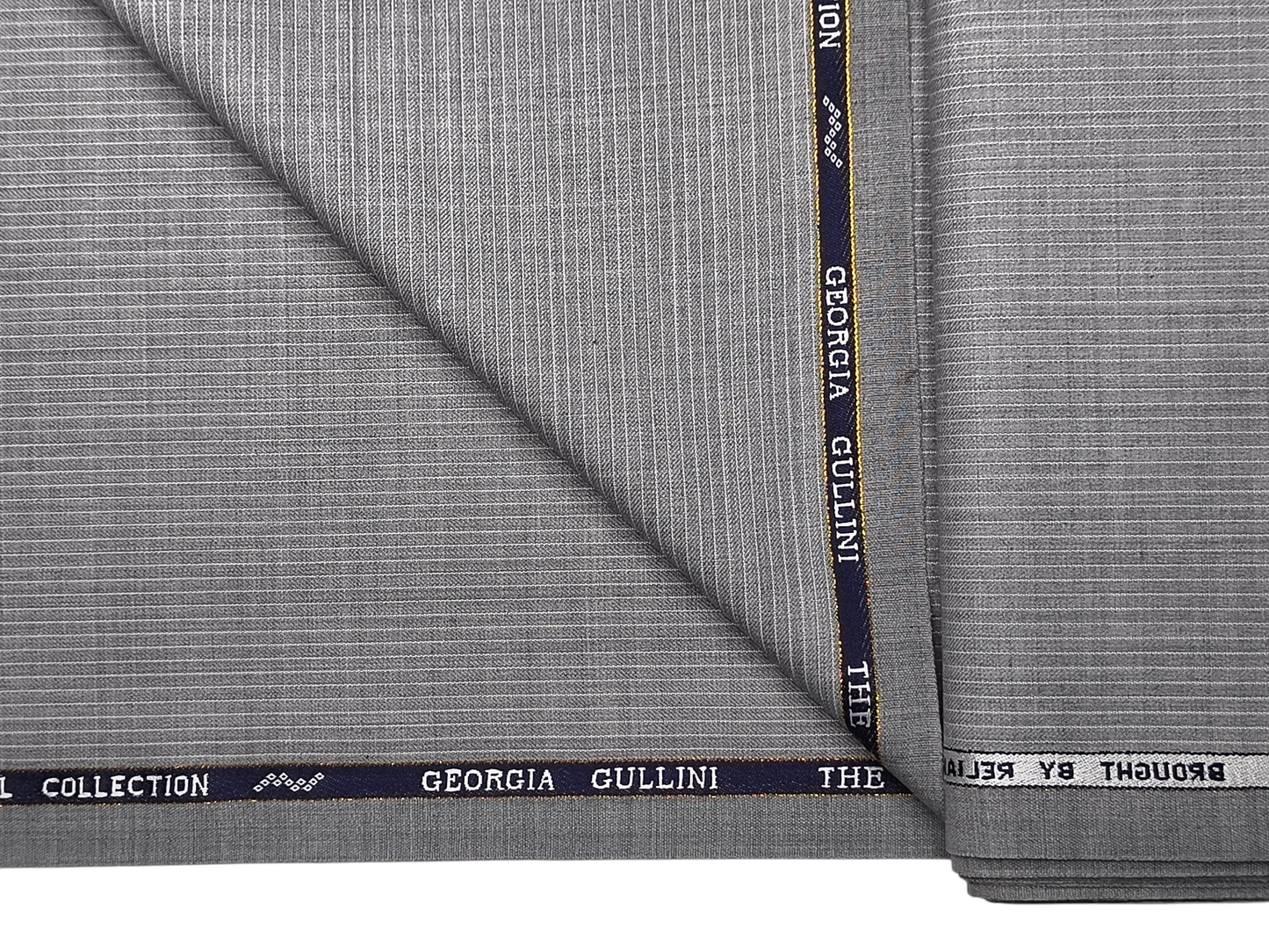 Georgia Gullini Italy Super 110s Merino Wool Blended Premium Suiting Fabric (Light Grey, Stripes)