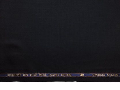 Georgia Gullini Italy 100% Wool Super 110s Premium Suiting Fabric (Black, Plain)