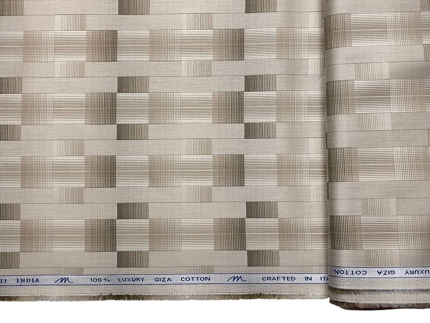 Tessitura Monti 100% Premium Giza Cotton Shirting Fabric (Beige & Brown , Geometric Pattern)