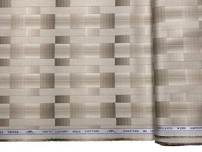 Tessitura Monti 100% Premium Giza Cotton Shirting Fabric (Beige & Brown , Geometric Pattern)
