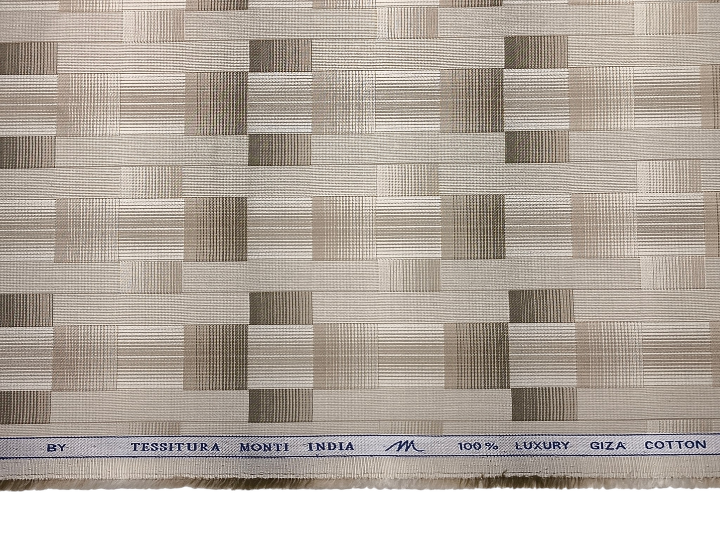 Tessitura Monti 100% Premium Giza Cotton Shirting Fabric (Beige & Brown , Geometric Pattern)