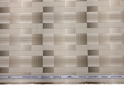 Tessitura Monti 100% Premium Giza Cotton Shirting Fabric (Beige & Brown , Geometric Pattern)