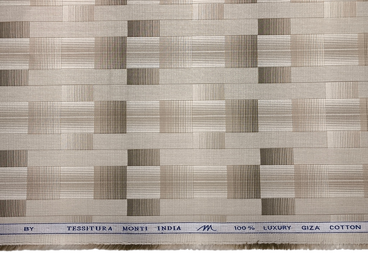 Tessitura Monti 100% Premium Giza Cotton Shirting Fabric (Beige & Brown , Geometric Pattern)