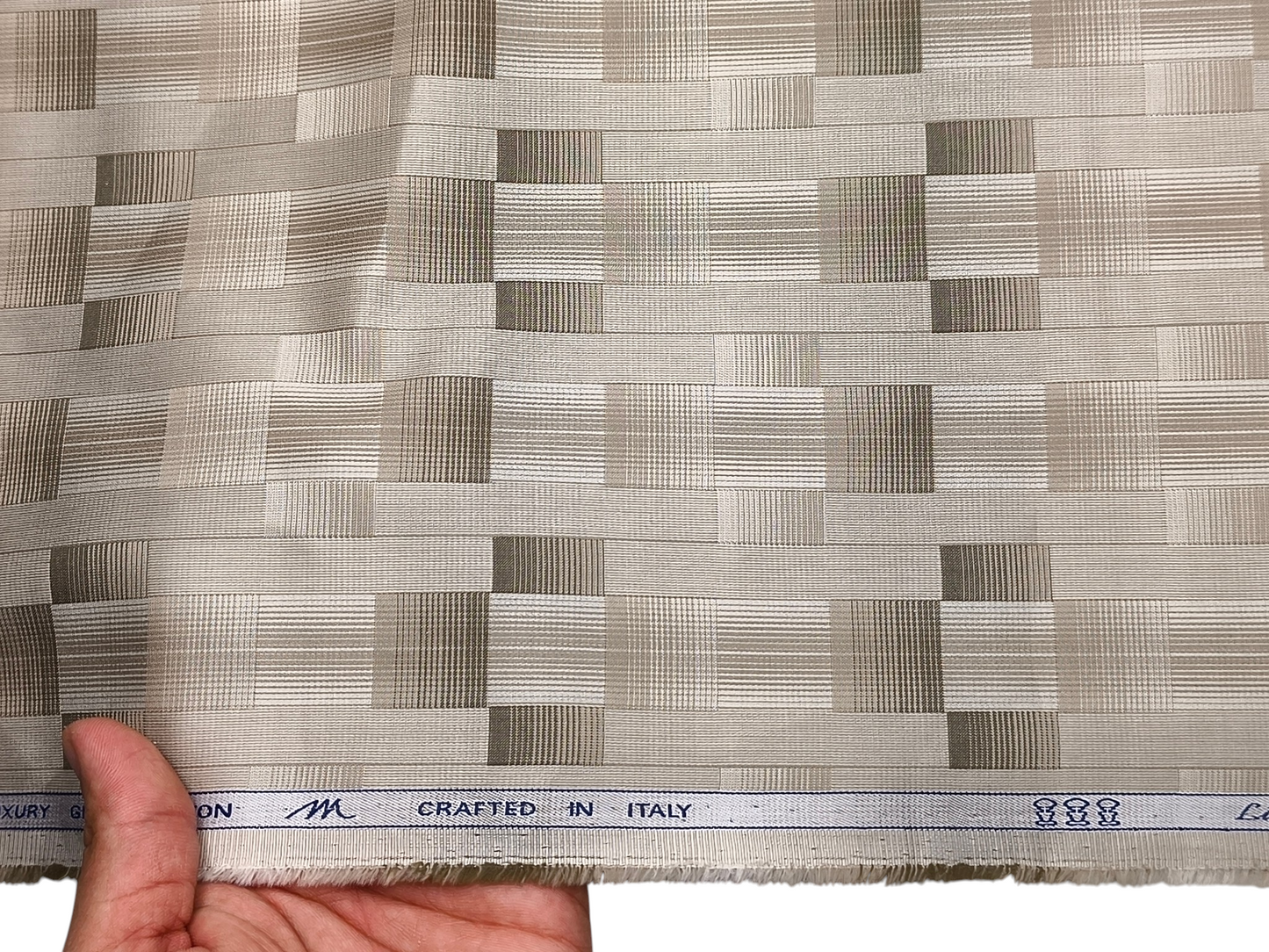 Tessitura Monti 100% Premium Giza Cotton Shirting Fabric (Beige & Brown , Geometric Pattern)