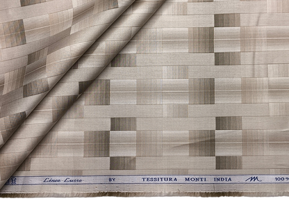 Tessitura Monti 100% Premium Giza Cotton Shirting Fabric (Beige & Brown , Geometric Pattern)