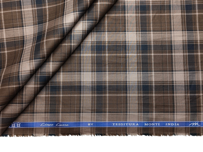Tessitura Monti 100% Premium Giza Cotton Shirting Fabric (Dark Brown, Checks)